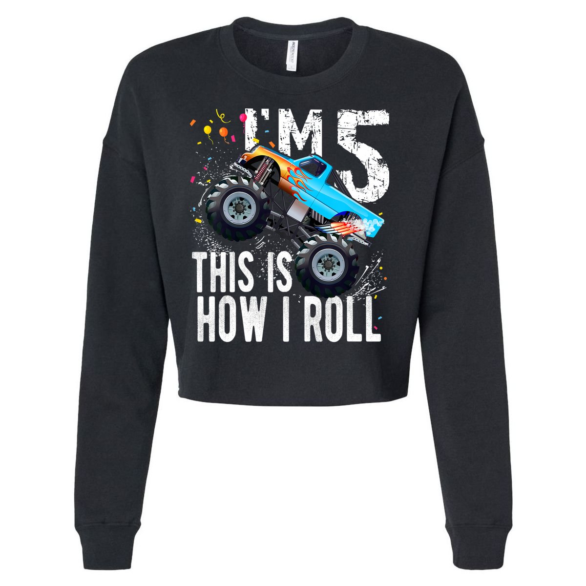 5 Year Old Gift Cool 5th Birthday Boy Gift For Monster Truck Car Lovers Cropped Pullover Crew