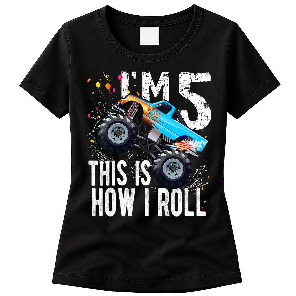 5 Year Old Gift Cool 5th Birthday Boy Gift For Monster Truck Car Lovers Womens T-Shirt