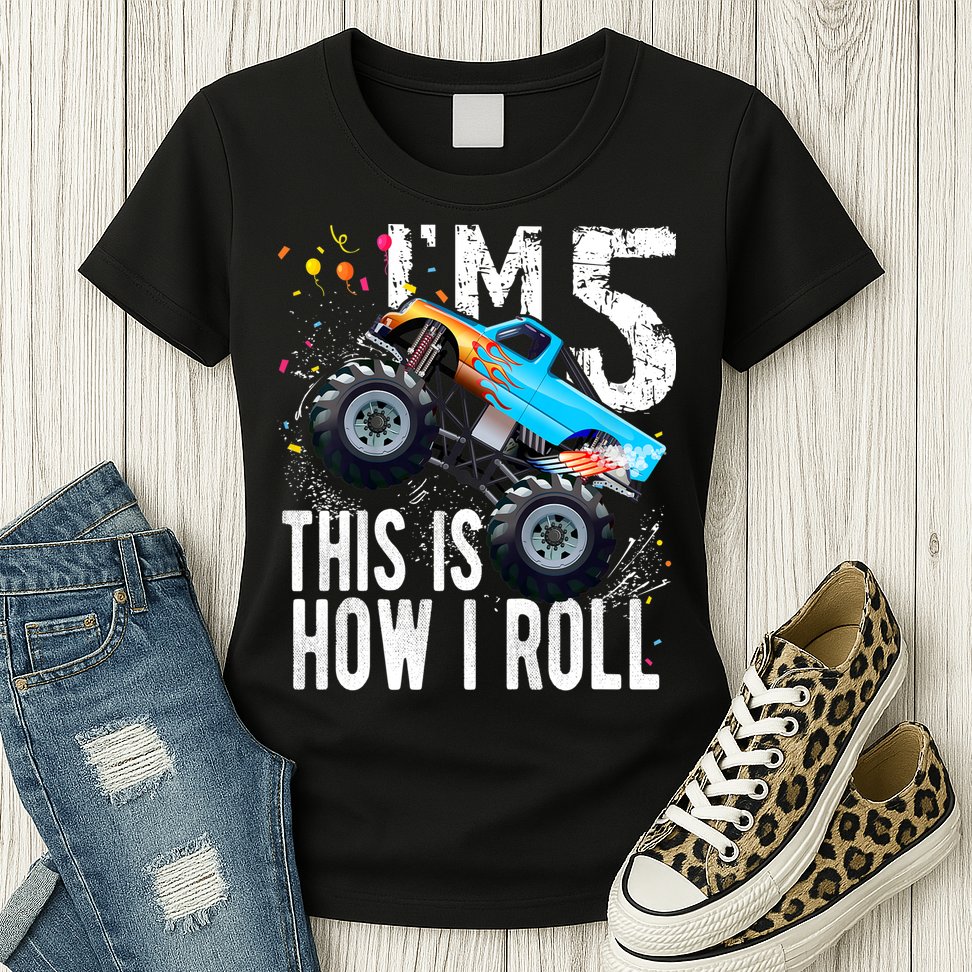 5 Year Old Gift Cool 5th Birthday Boy Gift For Monster Truck Car Lovers Womens T-Shirt