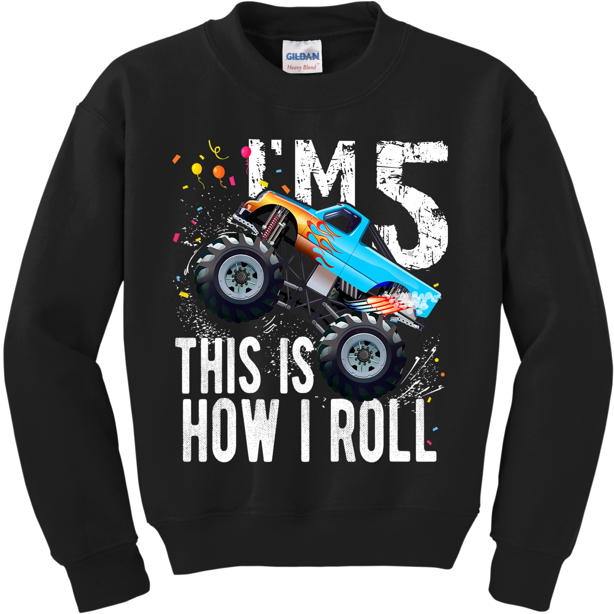 5 Year Old Gift Cool 5th Birthday Boy Gift For Monster Truck Car Lovers Kids Sweatshirt