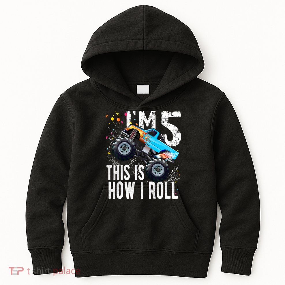 5 Year Old Gift Cool 5th Birthday Boy Gift For Monster Truck Car Lovers Kids Hoodie
