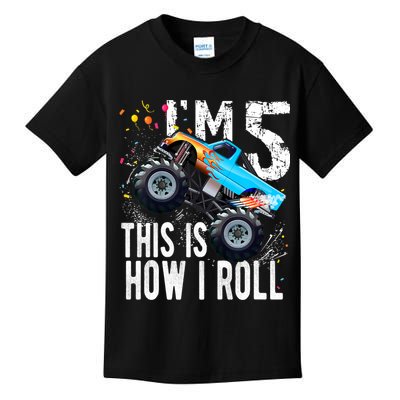 5 Year Old Gift Cool 5th Birthday Boy Gift For Monster Truck Car Lovers Kids T-Shirt