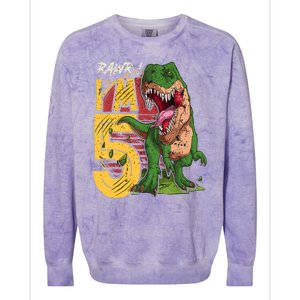 5 Year Old Gifts 5th Birthday Boy Rawr I'm 5 T Rex Dinosaur Colorblast Crewneck Sweatshirt