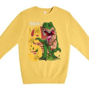 5 Year Old Gifts 5th Birthday Boy Rawr I'm 5 T Rex Dinosaur Premium Crewneck Sweatshirt