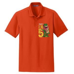 5 Year Old Gifts 5th Birthday Boy Rawr I'm 5 T Rex Dinosaur Dry Zone Grid Polo