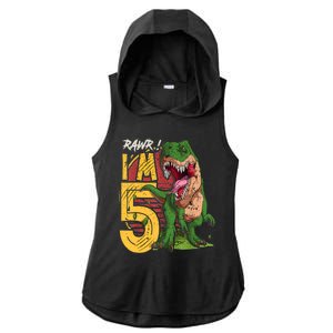 5 Year Old Gifts 5th Birthday Boy Rawr I'm 5 T Rex Dinosaur Ladies PosiCharge Tri-Blend Wicking Draft Hoodie Tank