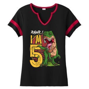 5 Year Old Gifts 5th Birthday Boy Rawr I'm 5 T Rex Dinosaur Ladies Halftime Notch Neck Tee