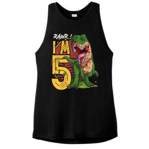 5 Year Old Gifts 5th Birthday Boy Rawr I'm 5 T Rex Dinosaur Ladies PosiCharge Tri-Blend Wicking Tank