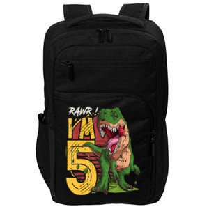 5 Year Old Gifts 5th Birthday Boy Rawr I'm 5 T Rex Dinosaur Impact Tech Backpack