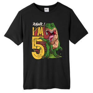 5 Year Old Gifts 5th Birthday Boy Rawr I'm 5 T Rex Dinosaur Tall Fusion ChromaSoft Performance T-Shirt