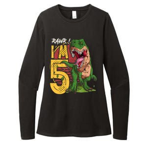 5 Year Old Gifts 5th Birthday Boy Rawr I'm 5 T Rex Dinosaur Womens CVC Long Sleeve Shirt