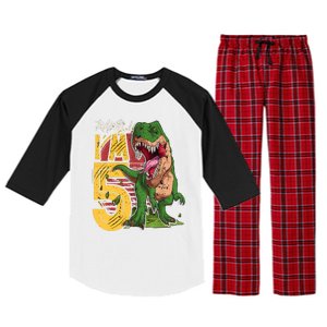 5 Year Old Gifts 5th Birthday Boy Rawr I'm 5 T Rex Dinosaur Raglan Sleeve Pajama Set