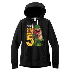 5 Year Old Gifts 5th Birthday Boy Rawr I'm 5 T Rex Dinosaur Women's Fleece Hoodie