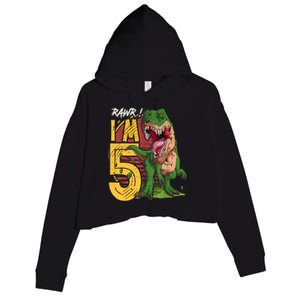 5 Year Old Gifts 5th Birthday Boy Rawr I'm 5 T Rex Dinosaur Crop Fleece Hoodie