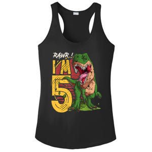 5 Year Old Gifts 5th Birthday Boy Rawr I'm 5 T Rex Dinosaur Ladies PosiCharge Competitor Racerback Tank