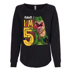 5 Year Old Gifts 5th Birthday Boy Rawr I'm 5 T Rex Dinosaur Womens California Wash Sweatshirt