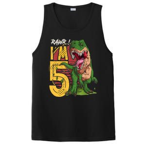 5 Year Old Gifts 5th Birthday Boy Rawr I'm 5 T Rex Dinosaur PosiCharge Competitor Tank