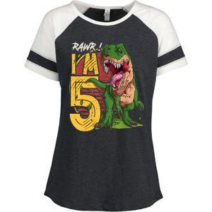 5 Year Old Gifts 5th Birthday Boy Rawr I'm 5 T Rex Dinosaur Enza Ladies Jersey Colorblock Tee