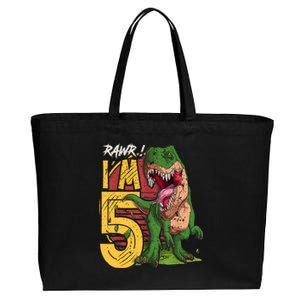 5 Year Old Gifts 5th Birthday Boy Rawr I'm 5 T Rex Dinosaur Cotton Canvas Jumbo Tote