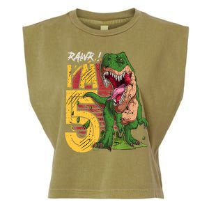 5 Year Old Gifts 5th Birthday Boy Rawr I'm 5 T Rex Dinosaur Garment-Dyed Women's Muscle Tee