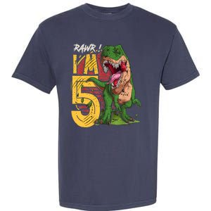 5 Year Old Gifts 5th Birthday Boy Rawr I'm 5 T Rex Dinosaur Garment-Dyed Heavyweight T-Shirt