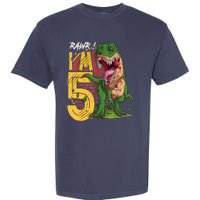 5 Year Old Gifts 5th Birthday Boy Rawr I'm 5 T Rex Dinosaur Garment-Dyed Heavyweight T-Shirt