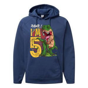 5 Year Old Gifts 5th Birthday Boy Rawr I'm 5 T Rex Dinosaur Performance Fleece Hoodie