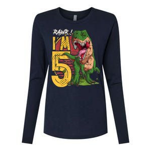 5 Year Old Gifts 5th Birthday Boy Rawr I'm 5 T Rex Dinosaur Womens Cotton Relaxed Long Sleeve T-Shirt