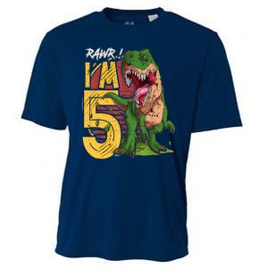 5 Year Old Gifts 5th Birthday Boy Rawr I'm 5 T Rex Dinosaur Cooling Performance Crew T-Shirt