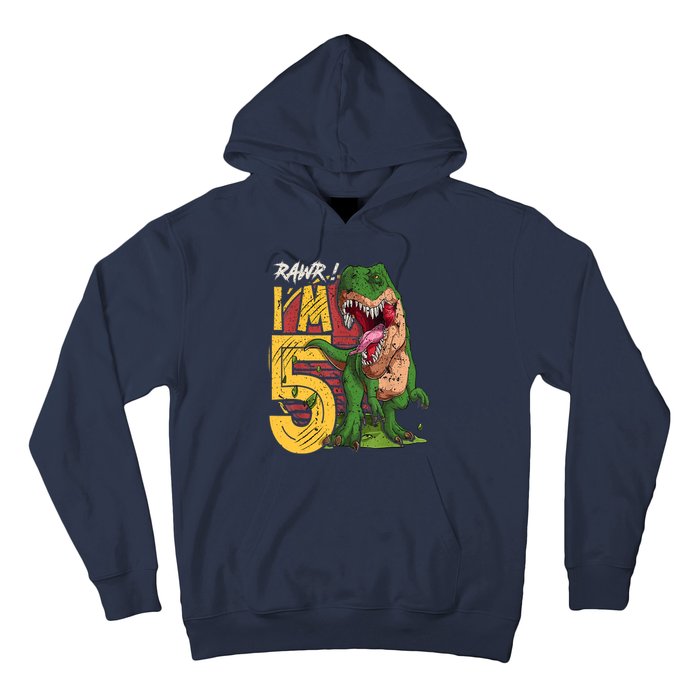 5 Year Old Gifts 5th Birthday Boy Rawr I'm 5 T Rex Dinosaur Hoodie