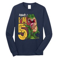 5 Year Old Gifts 5th Birthday Boy Rawr I'm 5 T Rex Dinosaur Long Sleeve Shirt