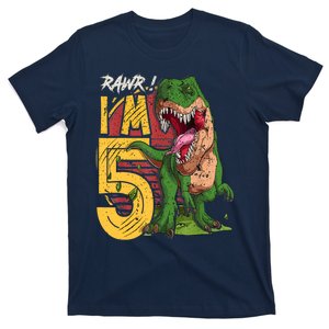 5 Year Old Gifts 5th Birthday Boy Rawr I'm 5 T Rex Dinosaur T-Shirt