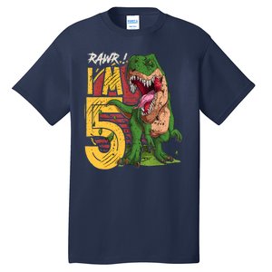 5 Year Old Gifts 5th Birthday Boy Rawr I'm 5 T Rex Dinosaur Tall T-Shirt