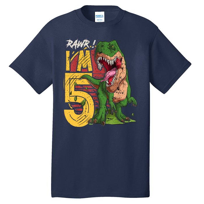 5 Year Old Gifts 5th Birthday Boy Rawr I'm 5 T Rex Dinosaur Tall T-Shirt