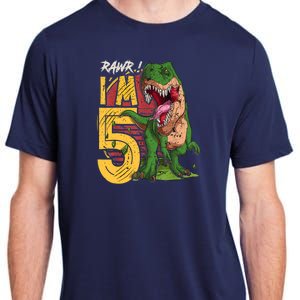 5 Year Old Gifts 5th Birthday Boy Rawr I'm 5 T Rex Dinosaur Adult ChromaSoft Performance T-Shirt