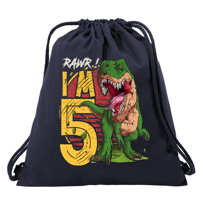 5 Year Old Gifts 5th Birthday Boy Rawr I'm 5 T Rex Dinosaur Drawstring Bag