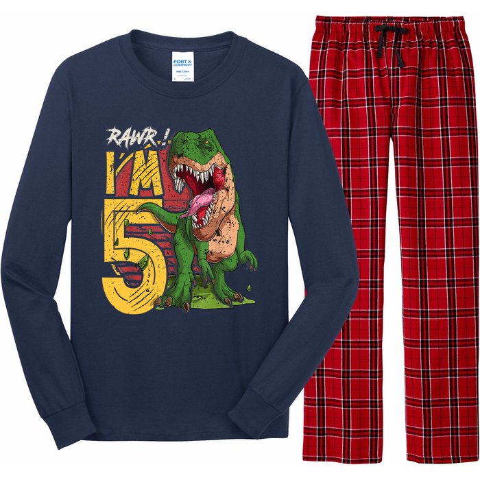 5 Year Old Gifts 5th Birthday Boy Rawr I'm 5 T Rex Dinosaur Long Sleeve Pajama Set