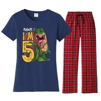 5 Year Old Gifts 5th Birthday Boy Rawr I'm 5 T Rex Dinosaur Women's Flannel Pajama Set