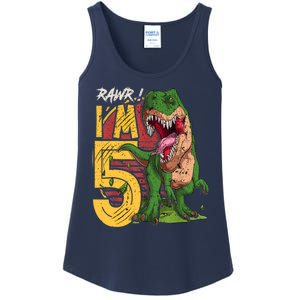 5 Year Old Gifts 5th Birthday Boy Rawr I'm 5 T Rex Dinosaur Ladies Essential Tank