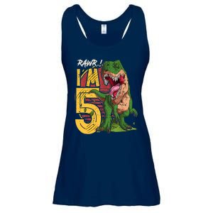 5 Year Old Gifts 5th Birthday Boy Rawr I'm 5 T Rex Dinosaur Ladies Essential Flowy Tank