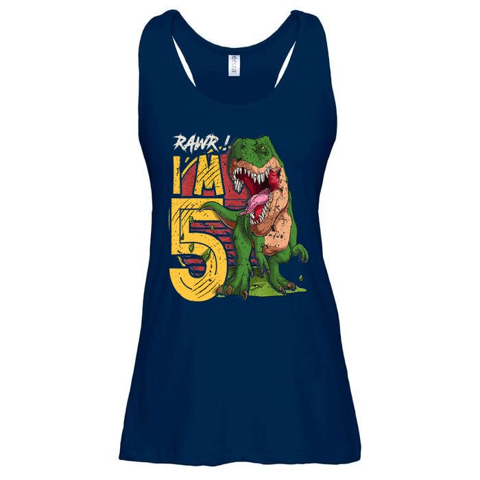 5 Year Old Gifts 5th Birthday Boy Rawr I'm 5 T Rex Dinosaur Ladies Essential Flowy Tank