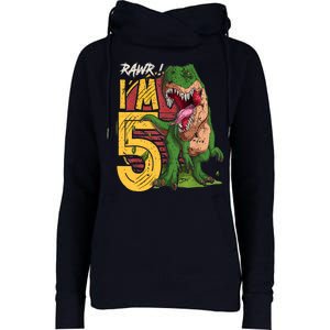 5 Year Old Gifts 5th Birthday Boy Rawr I'm 5 T Rex Dinosaur Womens Funnel Neck Pullover Hood