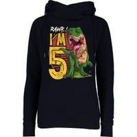 5 Year Old Gifts 5th Birthday Boy Rawr I'm 5 T Rex Dinosaur Womens Funnel Neck Pullover Hood