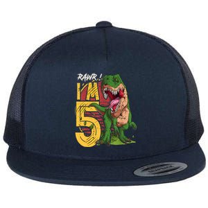 5 Year Old Gifts 5th Birthday Boy Rawr I'm 5 T Rex Dinosaur Flat Bill Trucker Hat