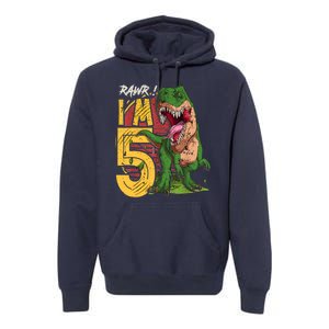 5 Year Old Gifts 5th Birthday Boy Rawr I'm 5 T Rex Dinosaur Premium Hoodie