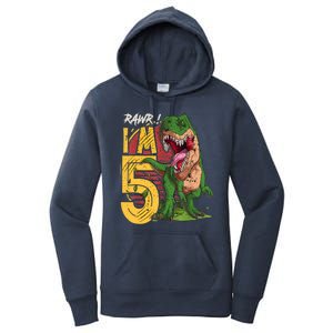 5 Year Old Gifts 5th Birthday Boy Rawr I'm 5 T Rex Dinosaur Women's Pullover Hoodie