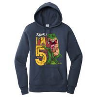 5 Year Old Gifts 5th Birthday Boy Rawr I'm 5 T Rex Dinosaur Women's Pullover Hoodie