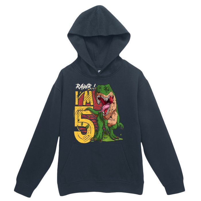 5 Year Old Gifts 5th Birthday Boy Rawr I'm 5 T Rex Dinosaur Urban Pullover Hoodie