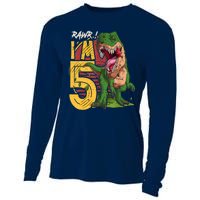 5 Year Old Gifts 5th Birthday Boy Rawr I'm 5 T Rex Dinosaur Cooling Performance Long Sleeve Crew