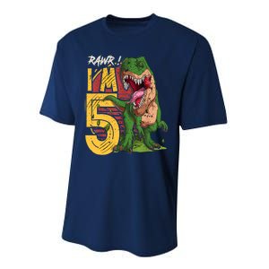 5 Year Old Gifts 5th Birthday Boy Rawr I'm 5 T Rex Dinosaur Performance Sprint T-Shirt